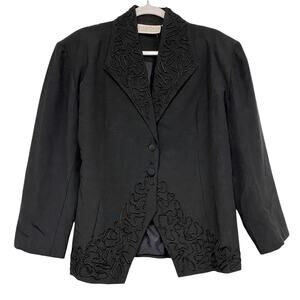 Vintage Passports Pier 1 Womens Size L Black 2 Button Blazer Dark Academia